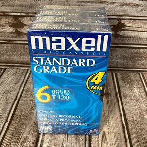 MAXELL 4 PACK  6 Hours T-120  Blank Standard Grade VHS Tapes Brand NEW SEALED